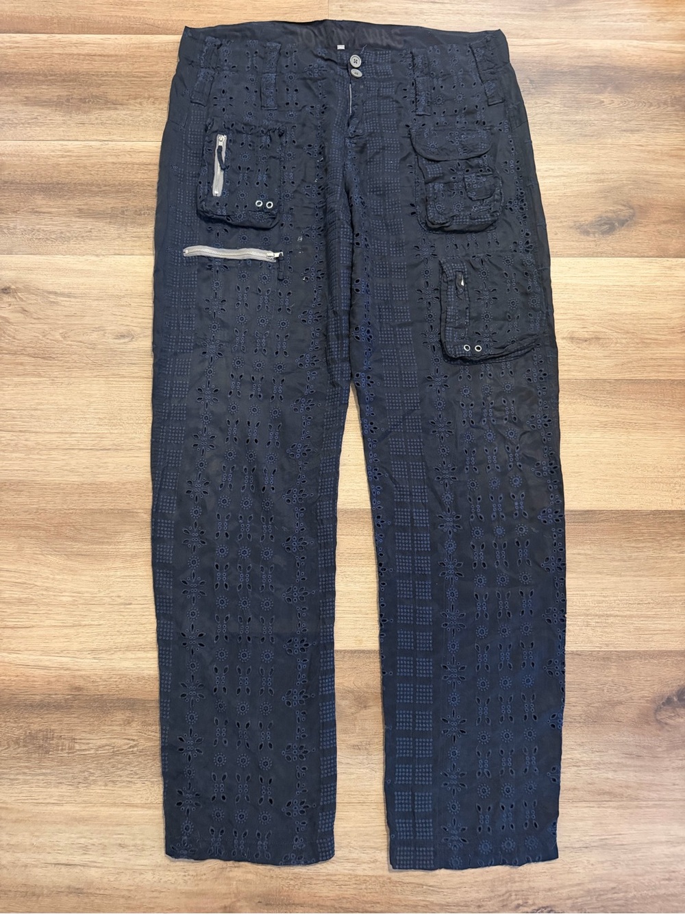 Johnny Was Pete & Greta Cargo Pants 12 Lace Eyelet Blue Black Utility PG2247
